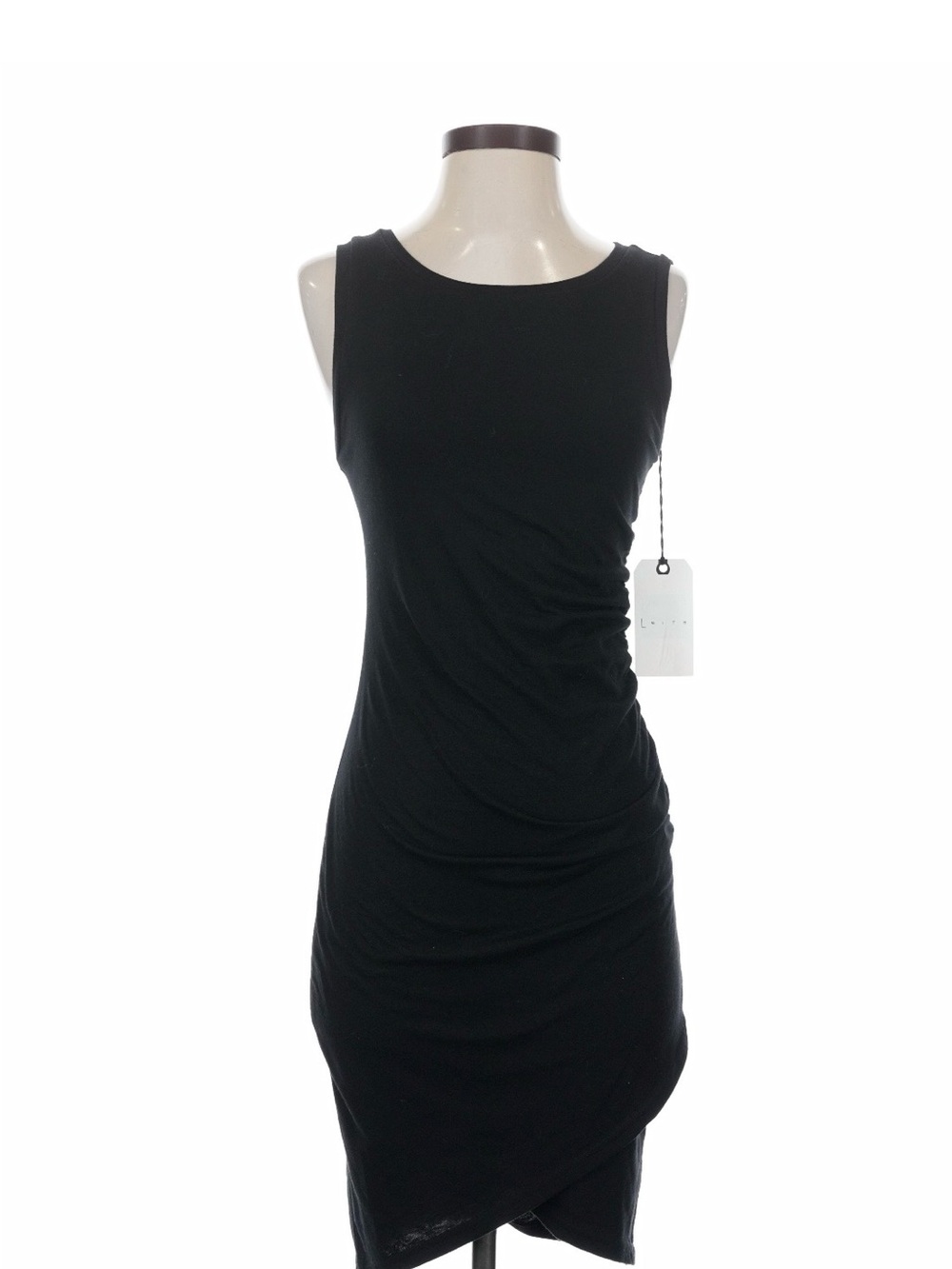 NWT Leith Black Ruched Asymmetrical Midi Bodycon Dress Nordstrom